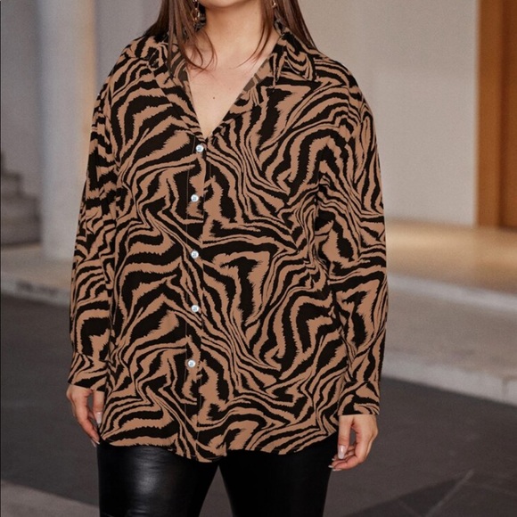 Shein Zebra Stripe Drop Shoulder Blouse - Picture 1 of 7